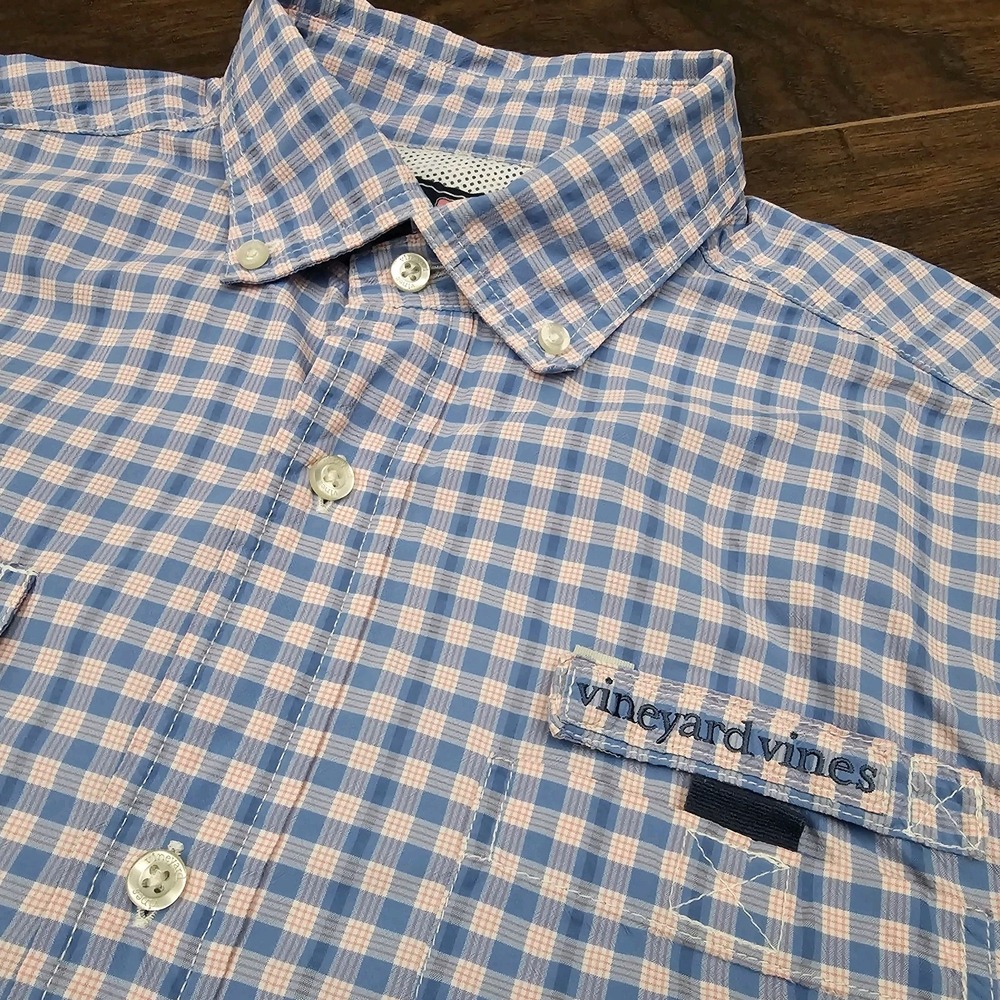 Vineyard Vines Mens Medium‎ Blue Plaid Vented Long Sleeve Button Up Harbor Shirt